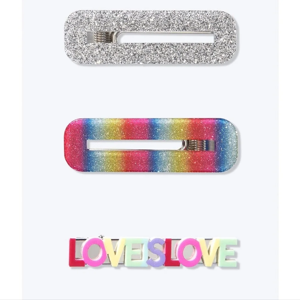 PINK Victoria’s Secret Hair Clips Set | Glitter Rainbow & LOVE Barrettes